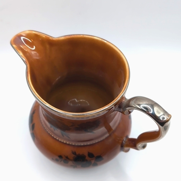 Vintage Lord Nelson Pottery England Brown Floral Pitcher / Vase with Silver Gilt - Picture 8 of 13